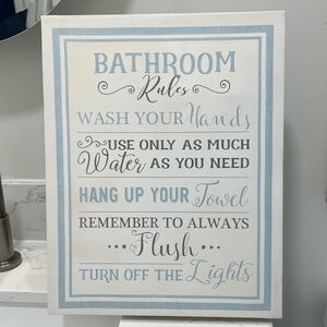 Blue and White Bathroom Rules Wall Art